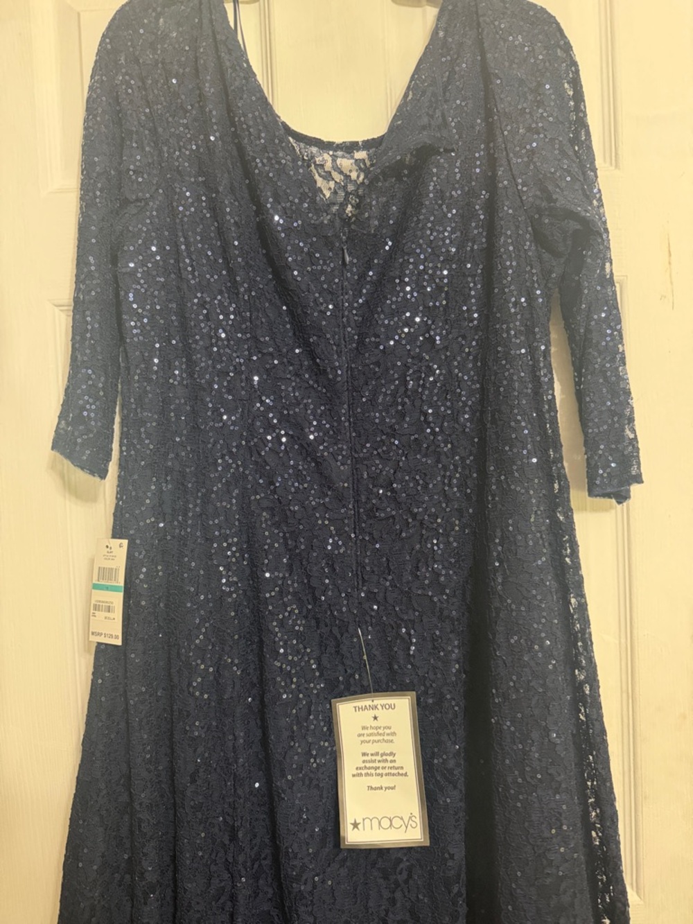 SLNY Navy Sequin Lace Midi Dress - Picture 4 of 5